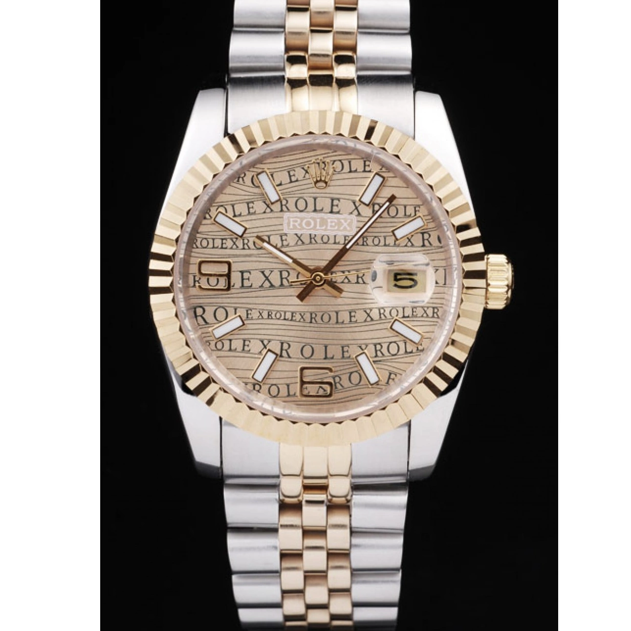 Aaa replica watch Tone Dial PlatedGold Stainless Rolex 18k Two DateJust Steel Gold 0607
